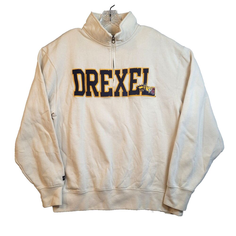 Vintage 90's Jansport Drexel Dragon 1/4 Zip Cream Sweatshirt Size Large